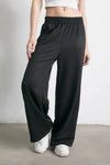 Pantalón palazzo negro de mujer, tiro alto con cintura elástica, estilo casual