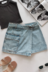 Short Falda Cargo Lavado Celeste