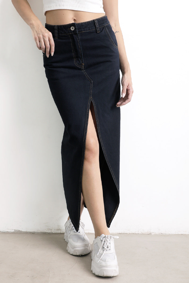 Falda Midi Jean Indigo Azul